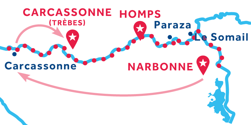 Narbonne à Trèbes via Carcassonne